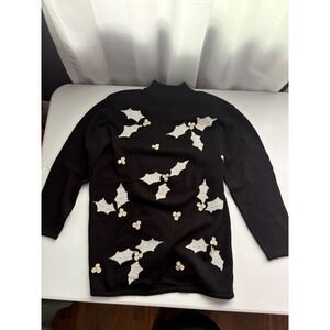 Richard Sport Sweater‎ Small Black Holiday Holly Christmas Mock Neck Knit